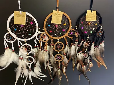 Soft Leather Dream Catcher Colourful Mixed Stones 12 Cm Web 52 Cm Overall Drop • $13.99