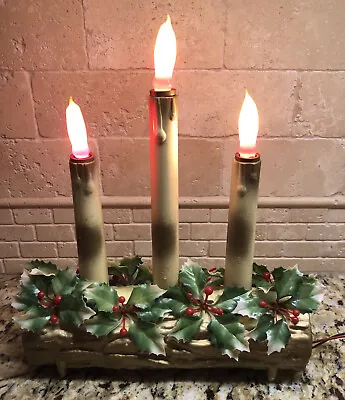 Vintage UNION Log Electric Christmas Candelabra Three Lights Candle Original Box • $30