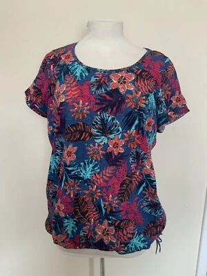 £4.20 • Buy BNWT Ladies Blue & Pink Tropical Print Elasticated Hem T Shirt Top Size 14 Georg
