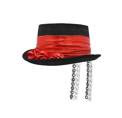 Womens Victorian Gothic Vampire Top Hat Vintage Rose Steampunk Lace Veil Costume • $9.99