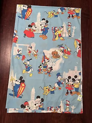 Vintage Disney Mickey Minnie Mouse Donald Duck Frontierland Twin Flat Sheet EUC • $17.99