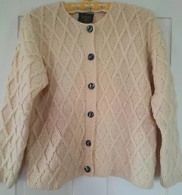 Carraig Donn Irish Merino Wool Fishermans Cardigan Sweater Women’s Small Ireland • $32.99