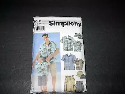 Simplicity Pattern 5581 Men's / Boys' Shirt Shorts Hat  S~L / S~XL  Uncut • $5