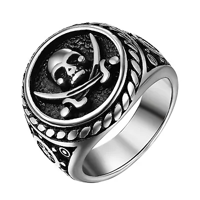 Mens Stainless Steel Vintage Skull Pirate Knife Death Cocktail Party Biker Ring • $10.99