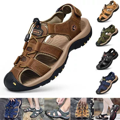 UK Men Summer Sandals Outdoor Walking Hiking Beach Close Toe Leather Shoes Size • £4.99