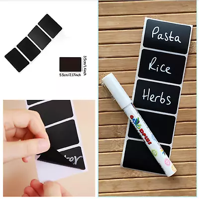 30 Black Chalkboard Stickers Labels Pen Set PVC Chalk Board Reusable Jam Jar Kit • £3.99