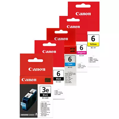 Genuine Canon BCI-3e Black & BCI-6 Black Cyan Magenta Yellow Ink Cartridges • £17.99