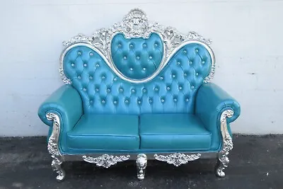 Rococo French Heavy Carved Silver Leaf Rhinestones Large Tall Sofa Settee 3605 • $2065