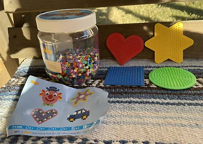 ✅Hama Perler Art Craft Beads Partial Jar 4 Pegboards Heart Star Square Circle • $14.99