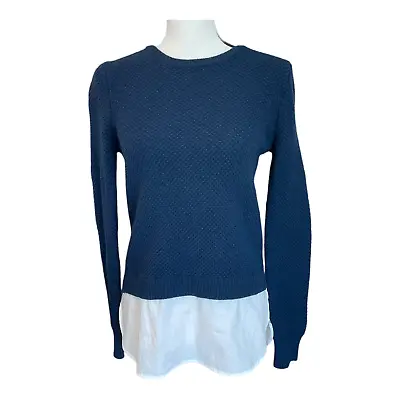 J.Crew Womens Sweater Wool Crewneck Layered Blue White Waffle Knit Solid XS • $11