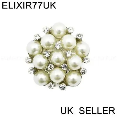 £3.39 • Buy New Small Silver Diamante Pearl Brooch Pin Bouquet Job Lot Wedding Dress Bridal