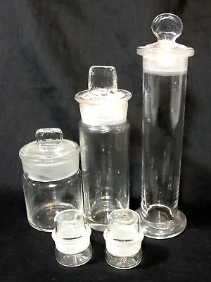 $32 • Buy 5 Vtg Ground Glass Apothecary Lab Reagent Specimen Jars Empire Germany Exax USA