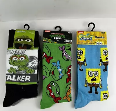 Mens Novelty Crew Socks (4) New! Oscar Elmo Spongebob Ninja Turtles • $10