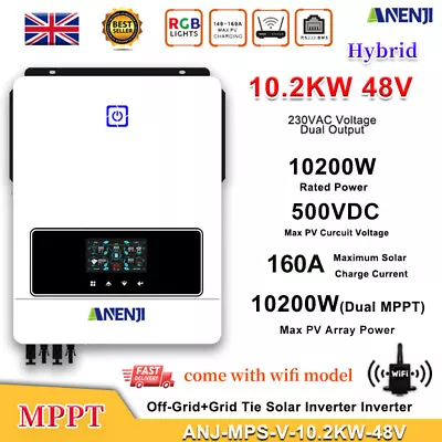 10200W Hybrid On-Grid+Off-Grid Solar Inverter Dual MPPT 160A 230V 500V WIFI BMS • £632.19