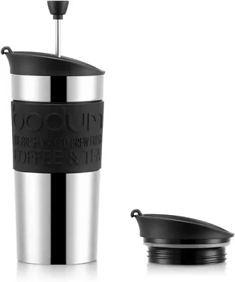 Bodum Stainless Steel Travel Press Coffee Maker Set With Extra Lid 0.35L Black • £14.99