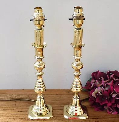 £69.99 • Buy Pair Brass Table Lamps Candlesticks Vintage 1940s