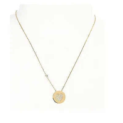 New Michael Kors Gold Tone Chain+heart Crystal Pave Pendant Necklace Mkj5052 • $110.49