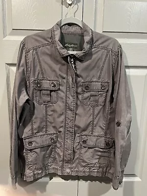 Eddie Bauer Womens Gray Cargo Utility Field Barn Jacket XL Lightweight Ripstop • $17