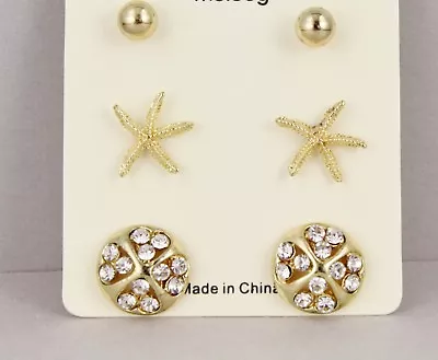 Gold Starfish Earrings 3 Pair Sea Life Star Fish Post Ball Post Stud Earrings • $11.01