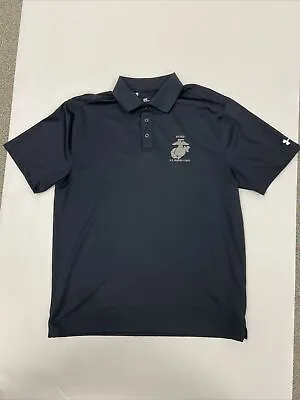 Black Under Armour Heat Gear Large Loose Retired U.S. Marine Corps Polo Shirt • $25.49