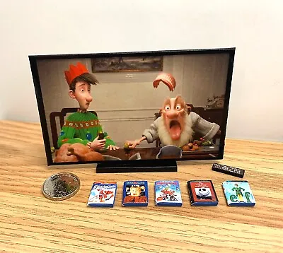 CUSTOMISED Dollhouse Mini Christmas TV + DVD's / Elf Accessories / Furniture • £9.50