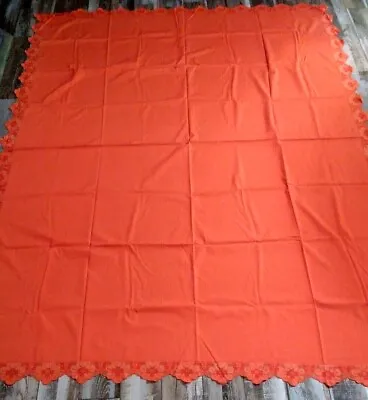 $30.47 • Buy Vintage Orange Tablecloth Lace Floral Edges Harvest Autumn Rectangle Fall Large
