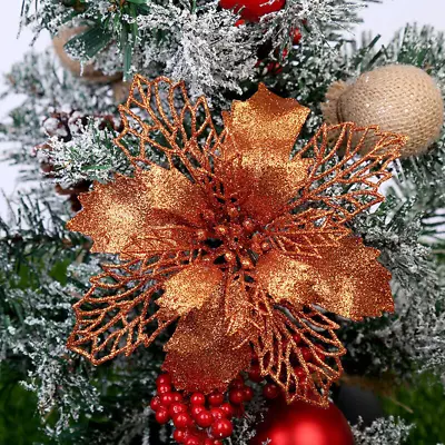 £5.59 • Buy 10PCS Christmas Large Poinsettia/Glitter Flower Tree Hanging Party Xmas Decor UK