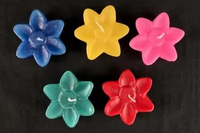 Lot Of 5 Flower Shaped Floating Candles 2 Inch Red Blue Green Yellow Pink • $7.99