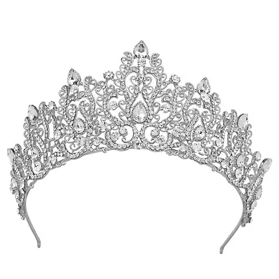9.4cm Tall Large Crystal Tiara Crown Wedding Bridal Party Pageant Prom 2 Colours • £22.79