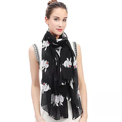 Rabbit Bunny Print Womens Scarf Shawl Sarong Wrap Soft Lightweight • £8.39