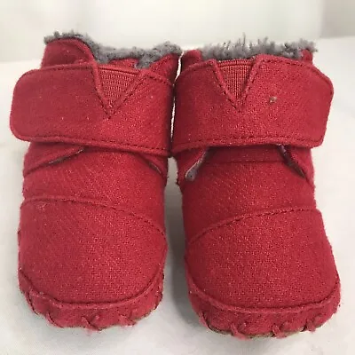 TOMS Cuna Slip On Booties Red Baby Infant Size 3 Casual Boots Shoes Moccasin • $9.79