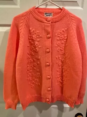 Vintage 1970's Cardigan Sweater Coral Pink Glamour Knit Women's Sz 44 / Sz L • $39