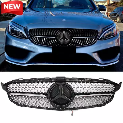 Diamond Style Grille For Mercedes W205 C Class C250 C300 2015-2018 Chrome Grill • $78.87