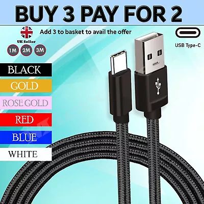 Braided USB Type C 3.1 Charger Cable Charging Lead Data Sync Wire For All Phones • £3.29