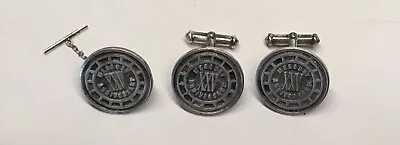 Vtg Sterling Mercury XXV Anniversary Cuff Links Tie Tack Pin Set 19g Pat.2544893 • $30