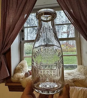 Rare Version Old Homestead Dairy Baltimore MD Pictorial Pt Milk Bottle Emb 1922 • $55.24