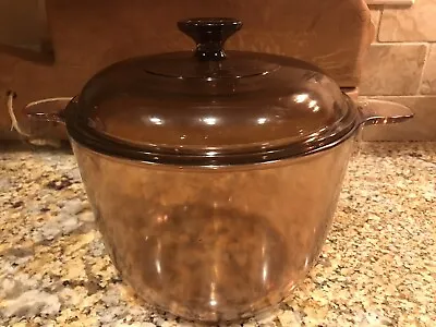 Corning Visionware Pyrex Amber 3.5 L /3.5 Qt Dutch Oven Stock Pot W/ V 2.5 C Lid • $45