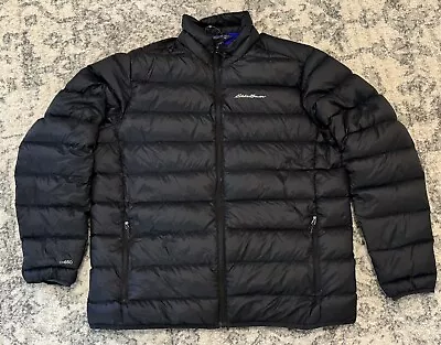 Eddie Bauer Jacket Men Large Black  Down Feathers Packable Puffer Outdoor Zip • $34.99
