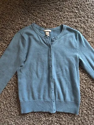 Size XS H&M Basic Blue Cardigan Long Sleeve Button Down Sweater 100% Cotton • $10