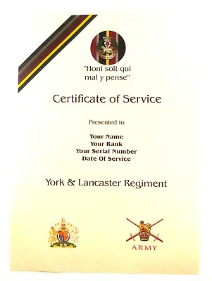 York And Lancaster Regiment Personalised Certificate Of Veterans Service • £9.99
