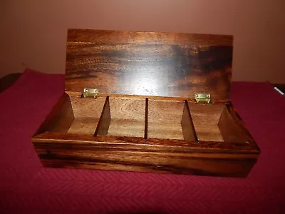 Mango Wood Tea Box Organizer. Beautifully Grained Wood And Excellent Condition. • $95