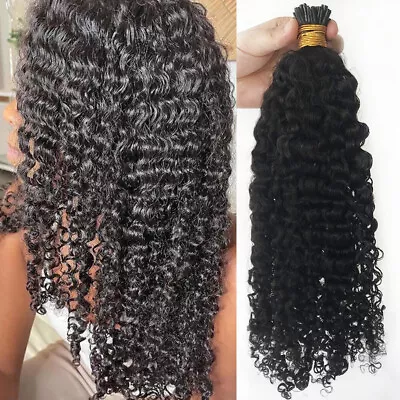 Curly I Nail Tip In Malaysian Remy Human Hair Extensions Pre Bonded I Tip Hairs • $98.44