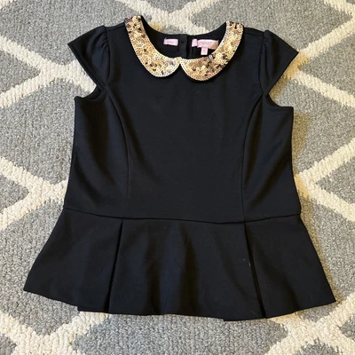 $24 • Buy Baker By Ted Baker Girl’s  Rose Gold Sequin Peter Pan Collar Blouse Size 12