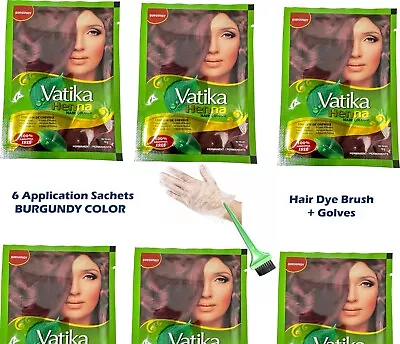 6 Application Sachets  Gloves + Brush Dabur Vatika BURGUNDY Henna Hair Dye Color • $3.50