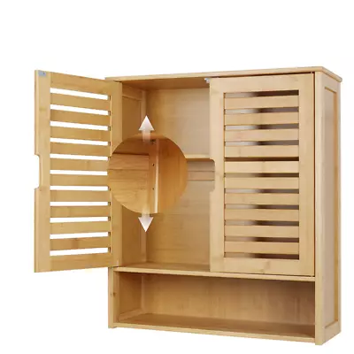 Spacious Wall Cabinet Bamboo Bathroom Storage Cabinet W/ 3 Tier Adjustable Shelf • $77.95