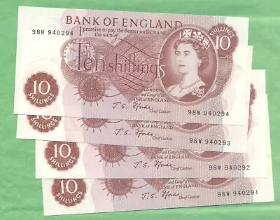 J S Fforde 1966-70 Ten Shilling Notes X 4-consecutive • £8.64