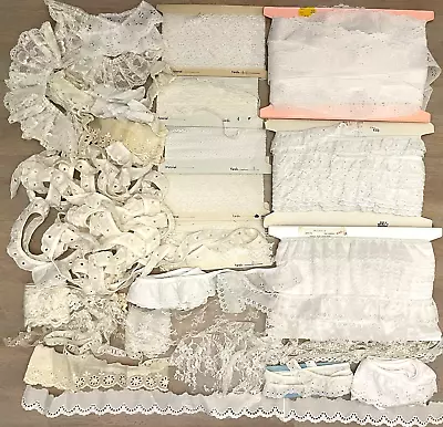 Vtg Lace Trim Ivory Cream Ruffle Flat Crafts Doll Eyelet Junk Journal Mixed Lot • $65