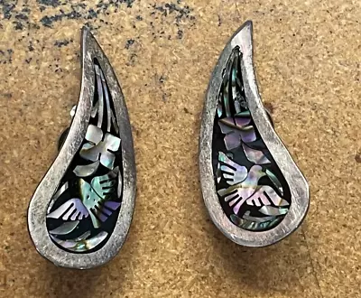 925 Sterling Silver Mother Pearl  Bird Designer Earrings Mexico ESCORCIA TP-120 • $24.99