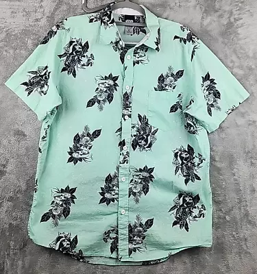 Star Wars Mens Button Shirt Large Green Hawaiian All Over Print Darth Vader • $19.97