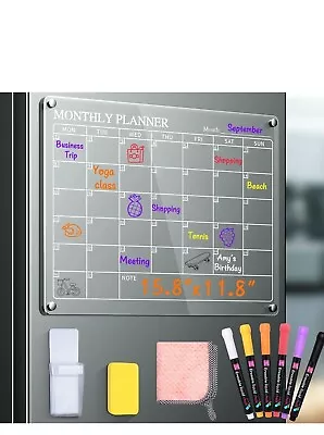 Magnetic Fridge Planner 15.7''x11.8'' Weekly Planner For Fridge Clear Acrylic  • £11.50